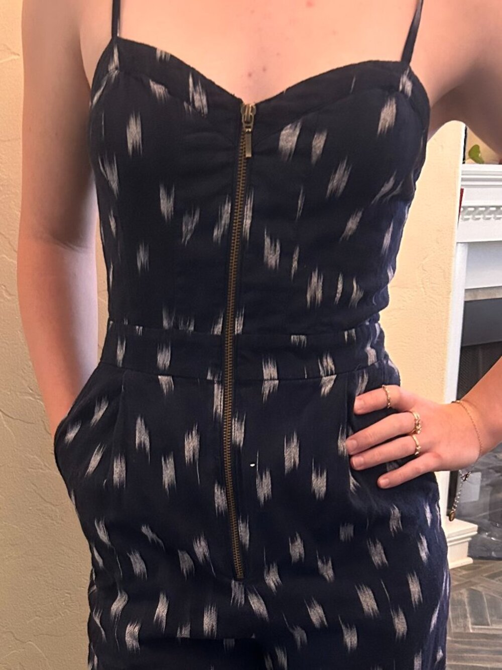 Anthropologie summer jumpsuit, size 4, navy with white, pockets! #bohochic